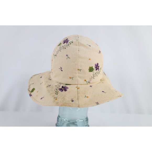 Vintage 90s Streetwear Distressed Floral Flower Corduroy Bucket Sun Hat Womens main image 6